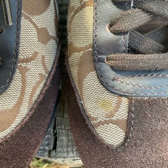 Coach Brown Suede Signature Canvas Lace Up Sneakers 5 - Picture 10 of 10